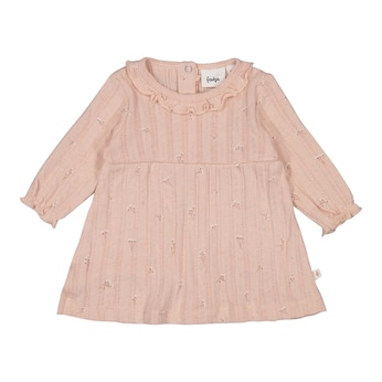 Robe ajourée manches longues col à ruchés fleurs