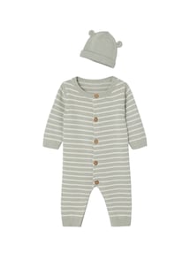 Bio-Kollektion: Baby-Set aus Overall & Mütze