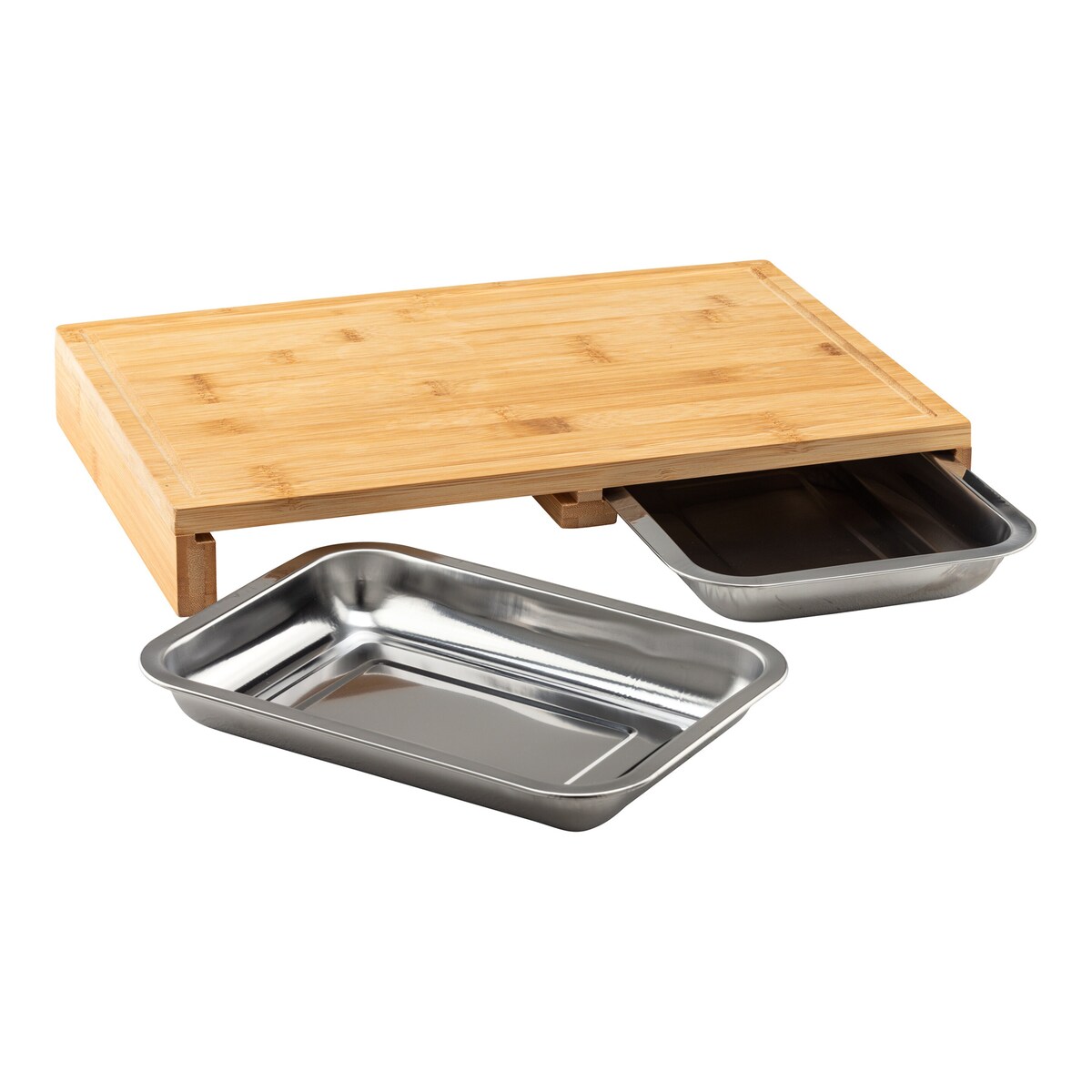 nakai Planche à découper en bambou - 4 bacs de récupération extensibles