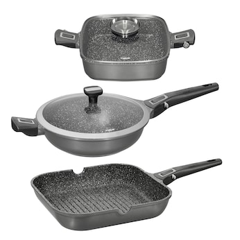 STONELINE Imagination PLUS Pfannen-Set 4-teilig mit abnehmbaren Griffen | mit Deckeln