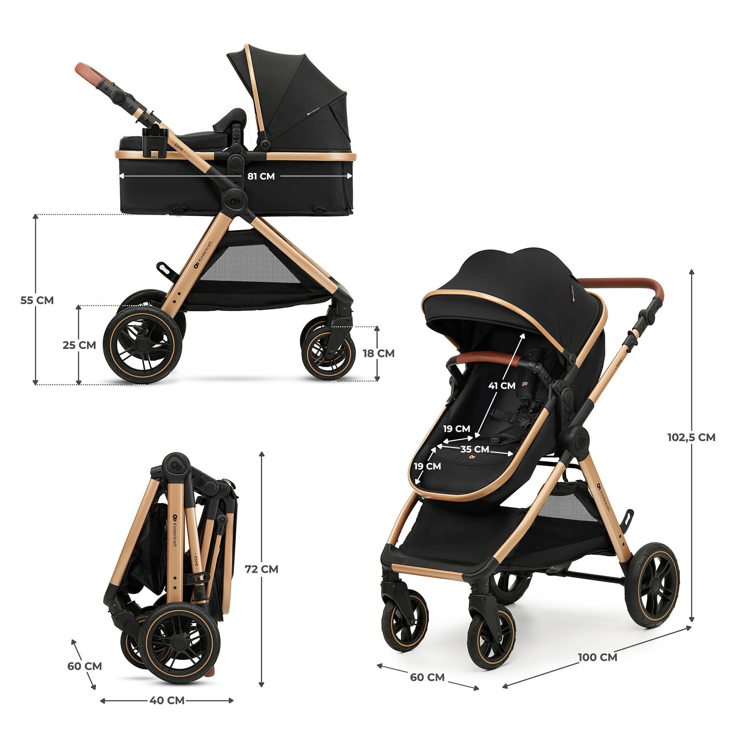 13% Rabatt! Kinderkraft Kombikinderwagen Trio-Set ESME PRO 3in1 inkl. Babyschale MINK PRO 2 schwarz
