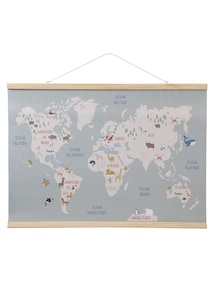Kinderzimmer Poster, Weltkarte mit Tieren