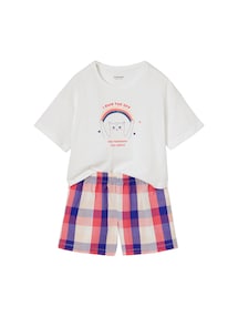 Mädchen Sommer-Schlafanzug mit Katze und Popeline-Shorts