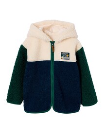 Jungen Teddyfleecejacke mit Kapuze Colorblock-Look, Übergangsjacke