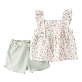 2-tlg. Set Top und Shorts Rüschen Blumen