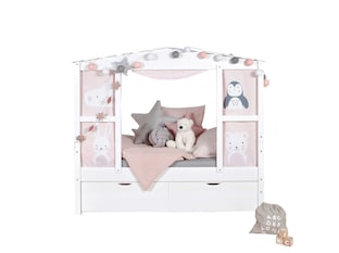 Hausbett Mini mit Bettkasten "Amelie" Kiefer Weiß