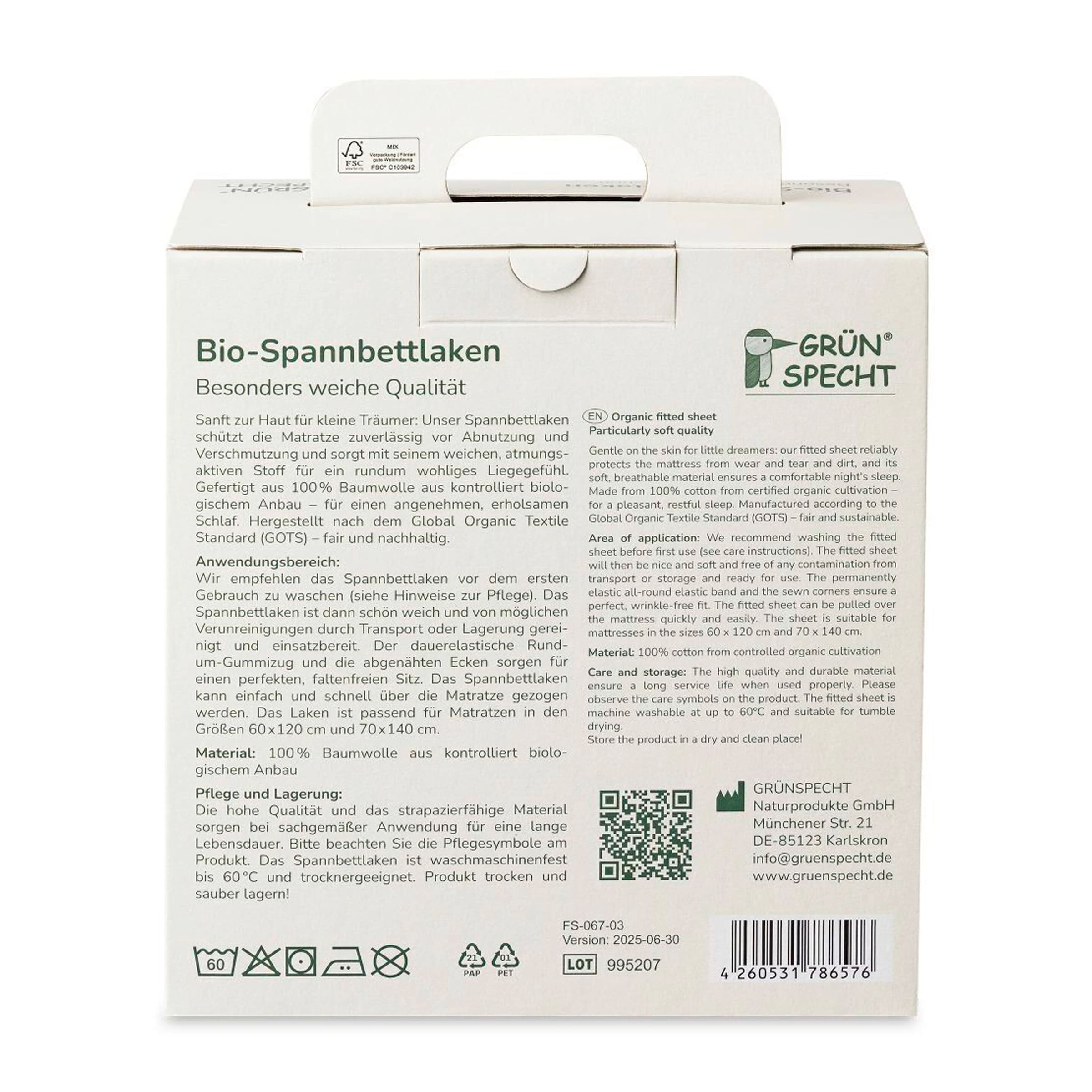 Bio-Spannbetttuch 60x120 - 70x140 cm