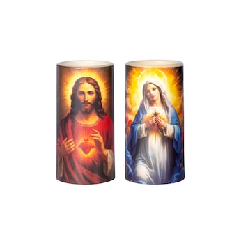 LED-Echtwachskerzen-Set "Jesus & Maria"