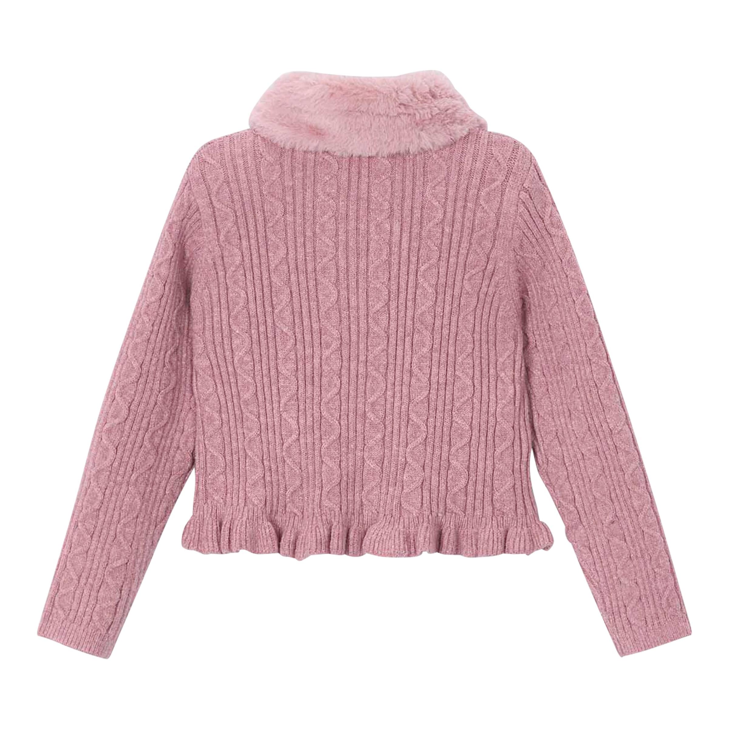 Mayoral Strickjacke mit abnehmbarem Plüsch-Kragen und Zopfmuster
