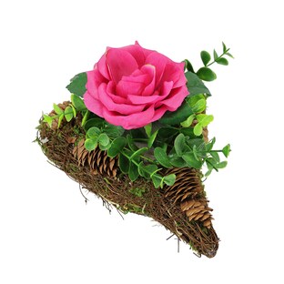 Composition florale pour tombe «Rose et pommes de pin»