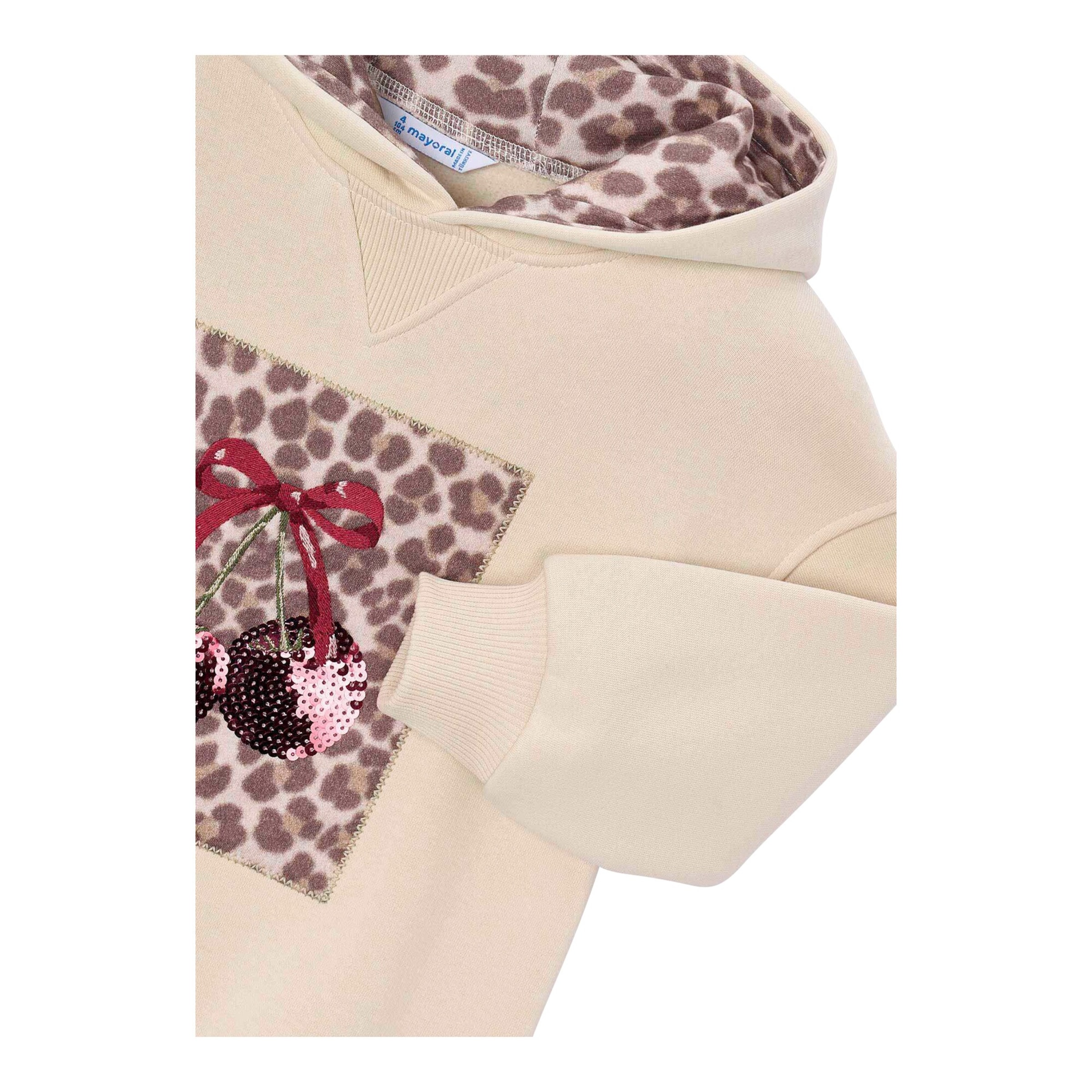 Sweatkleid langarm mit Kapuze Kirschen Leoprint