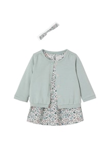 Mädchen Baby-Set: Kleid, Strickjacke & Haarband