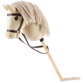 Bieco Hobby Horse Steckenpferd Beige - Größe S, mit Trense | abnehmbarer Stock & Schweif, für Springreiten, Dressur & Spielen | Hobby Horse Pferde