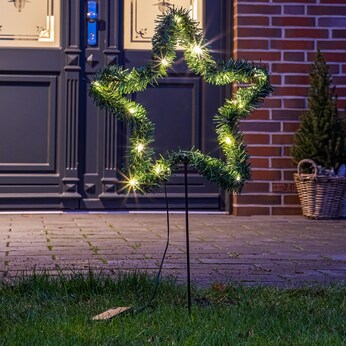 LED-Gartenstecker "Stern" mit Tannengirlande