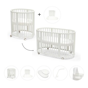 Bundle Sleepi Mini inkl. Umbausatz, 2 Matratzen und Spannbettücher, Himmelstange und Himmel