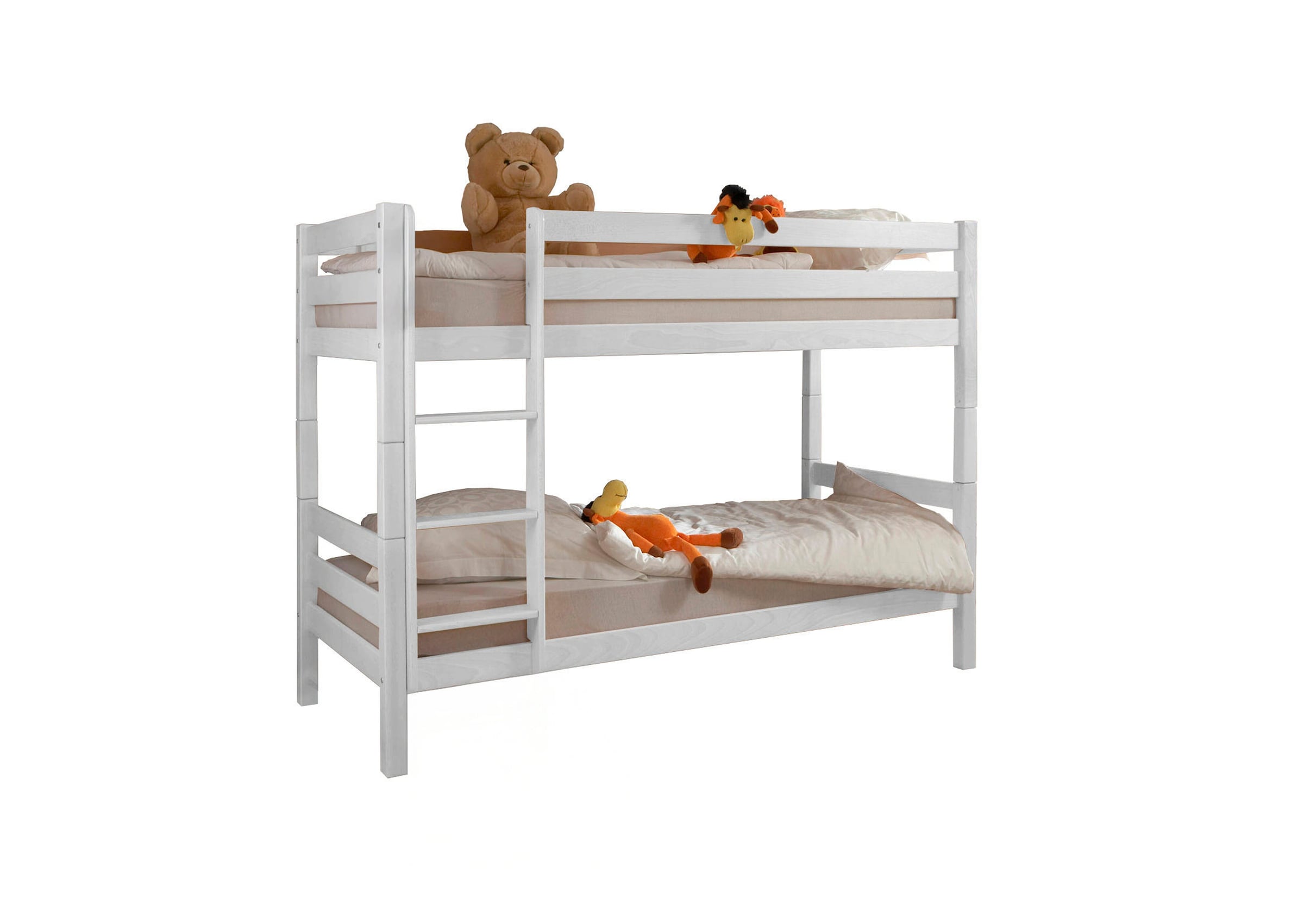 TiCAA Etagenbett, Kinderbett, Stockbett Funktionsbett für Kinder mit Treppe & Zwei Liegeflächen teilbar aus Buche Massivholz weiß Bettgestell...