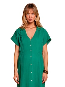 Langes Hemdblusenkleid für Schwangerschaft und Stillzeit, Bio-Baumwolle