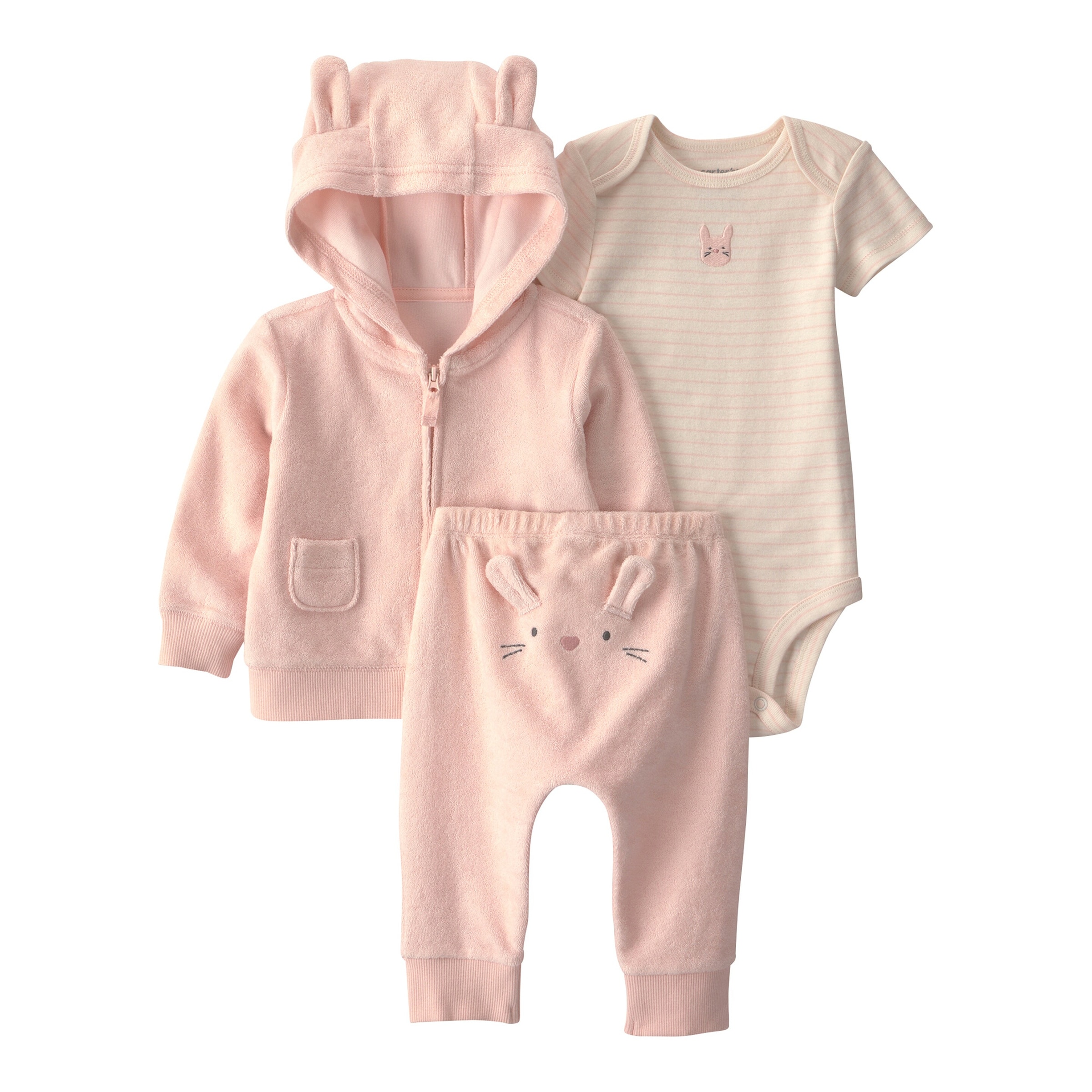Carter's 3-tlg. Set Body kurzarm, Sweatjacke und Jogginghose Frottee Hase