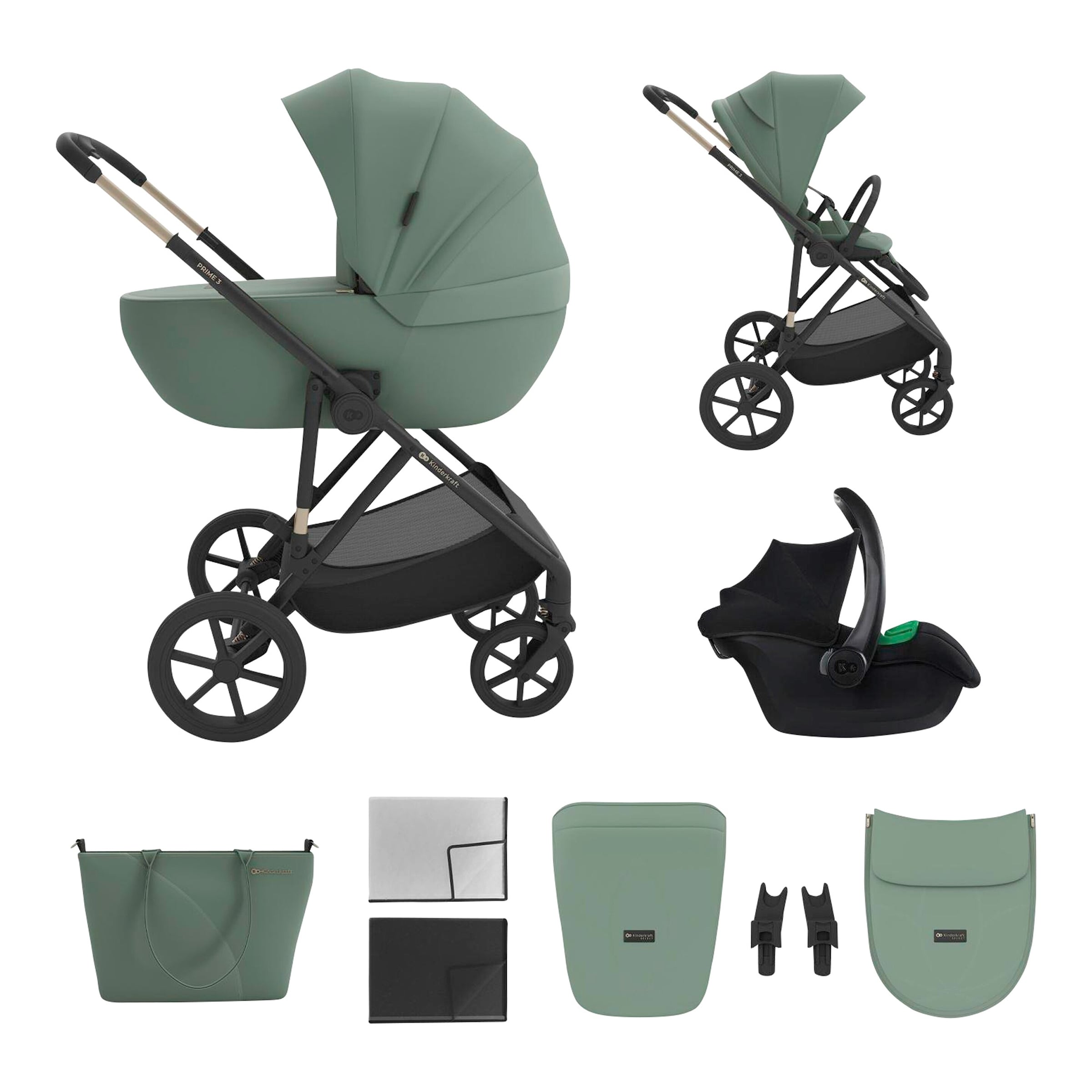 Kinderkraft Kombikinderwagen Trio-Set PRIME 3 3in1 inkl. Babyschale MINK PRO 2 gruen