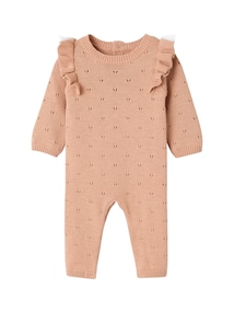 Baby Strickoverall mit Lochstrickmuster und Rüschen