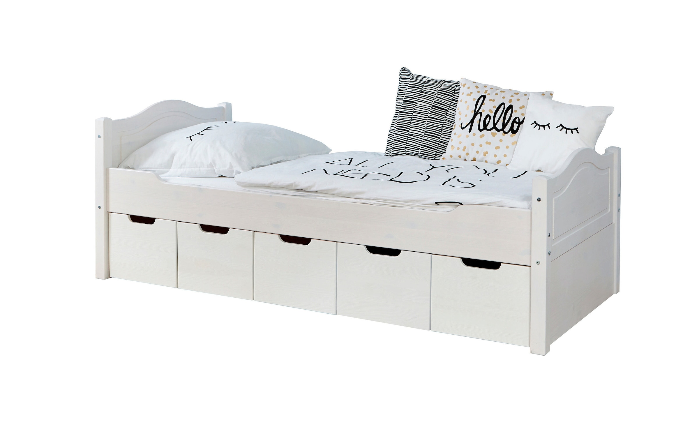 Ticaa Einzelbett "Leni" 90x200 Kiefer Weiß