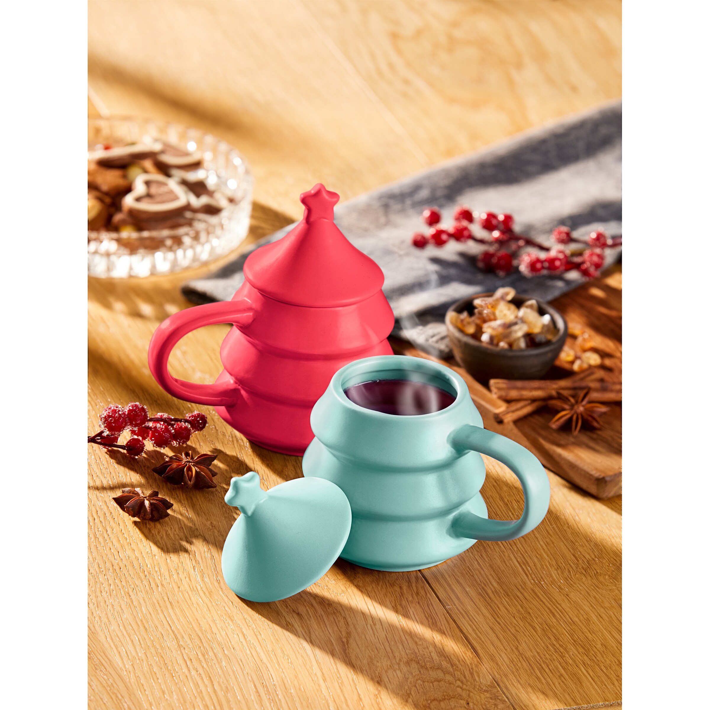 Weihnachtstasse „Tannenbaum“ mit Deckel, 270 ml, bordeaux