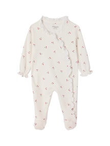 Baby Schlafanzug mit Rüschen und Kirschen, Bio-Baumwolle