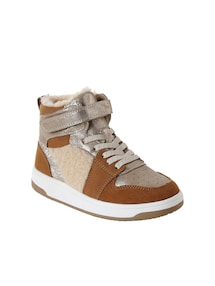Gefütterte hohe Sneakers mit Schnürsenkeln und Klettverschluss für Mädchen, Teddyfleece