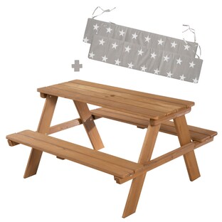 Kindersitzgarnitur Outdoor + in teak mit Bankkissen Little Stars