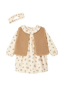 Baby-Set: Fell-Weste, Kleid & Haarband aus Feincord, Geschenkbox