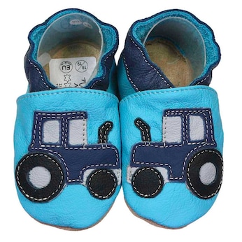 Krabbelschuhe Traktor blau