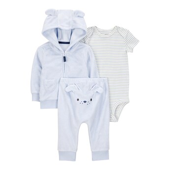 3-tlg. Set Body kurzarm, Sweatjacke und Jogginghose Frottee Hund