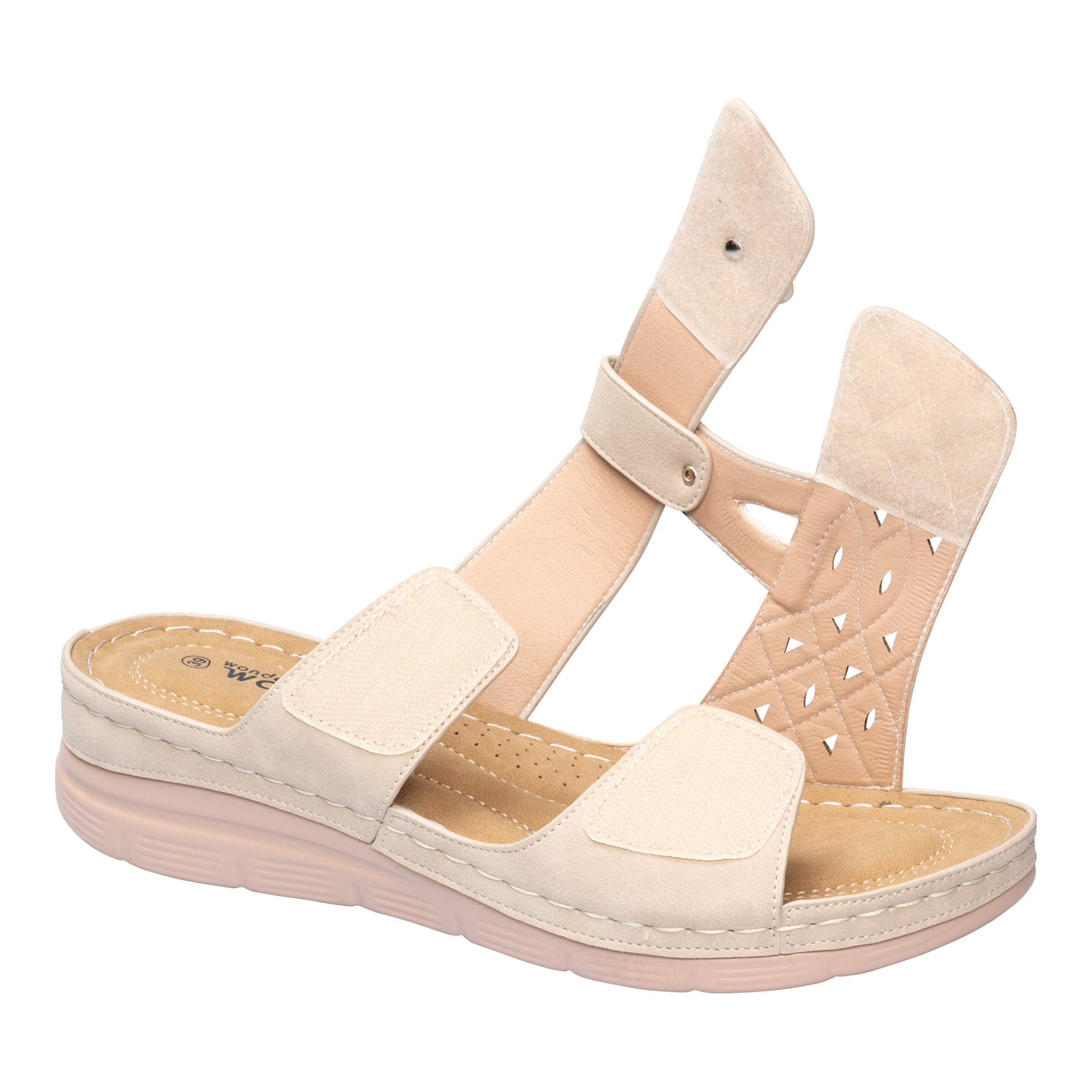 wonderwalk Komfort-Klettpantolette „Paula“, Größe: 42, beige