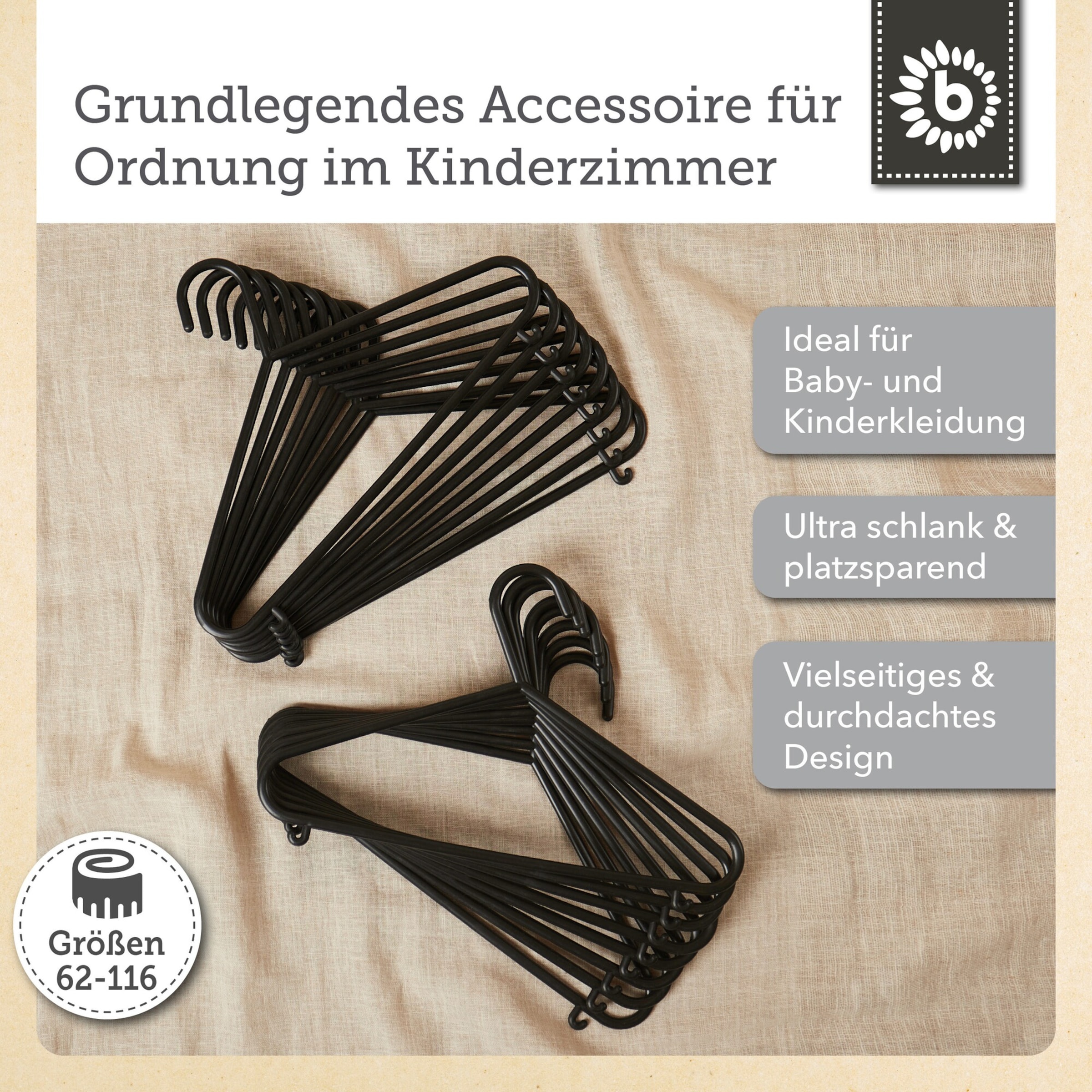 Bieco Kleiderbügel Kinder 16 St. Schwarz