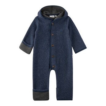 Wollfleece-Overall mit Kapuze Klappbündchen