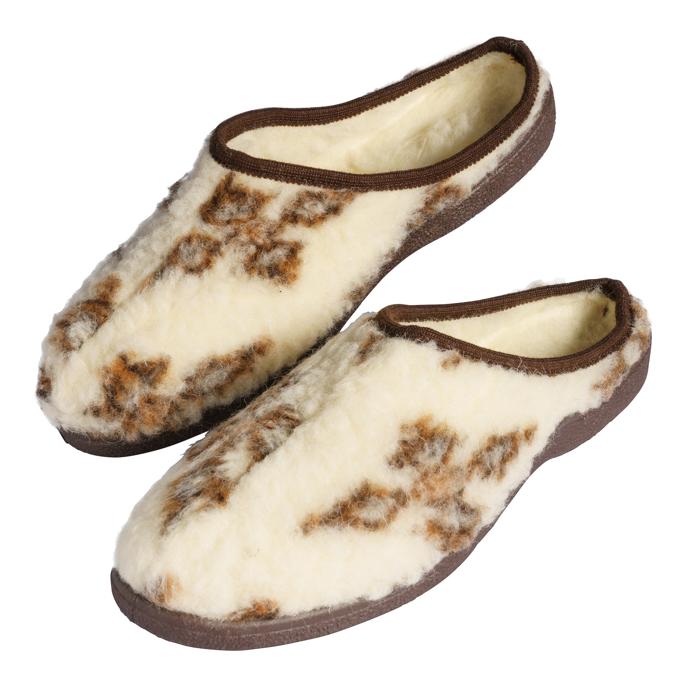 Schurwoll-Pantolette weiss braun Damen