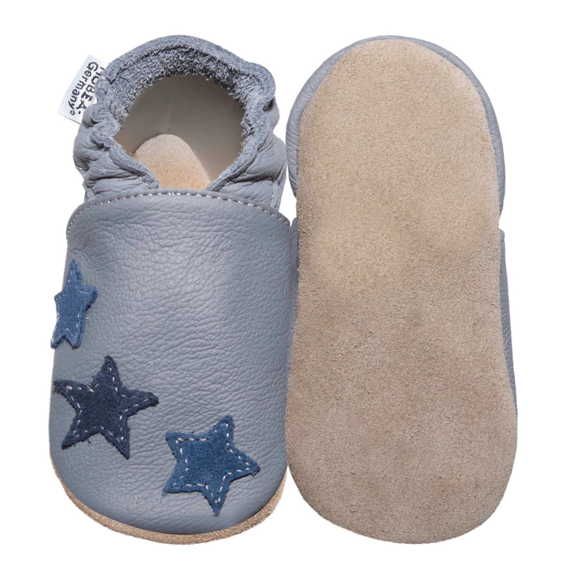 Hobea-Germany Krabbelschuhe grau mit blauen Sternchen