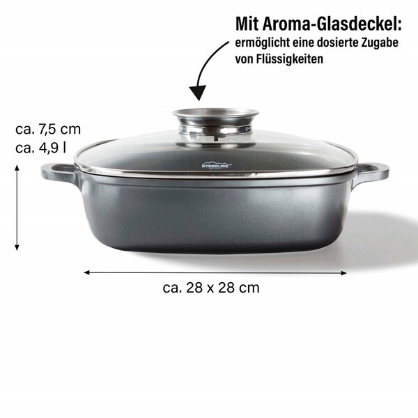 STONELINE - Eckpfanne 28x28 cm mit Aroma Glasdeckel, Pfanne 