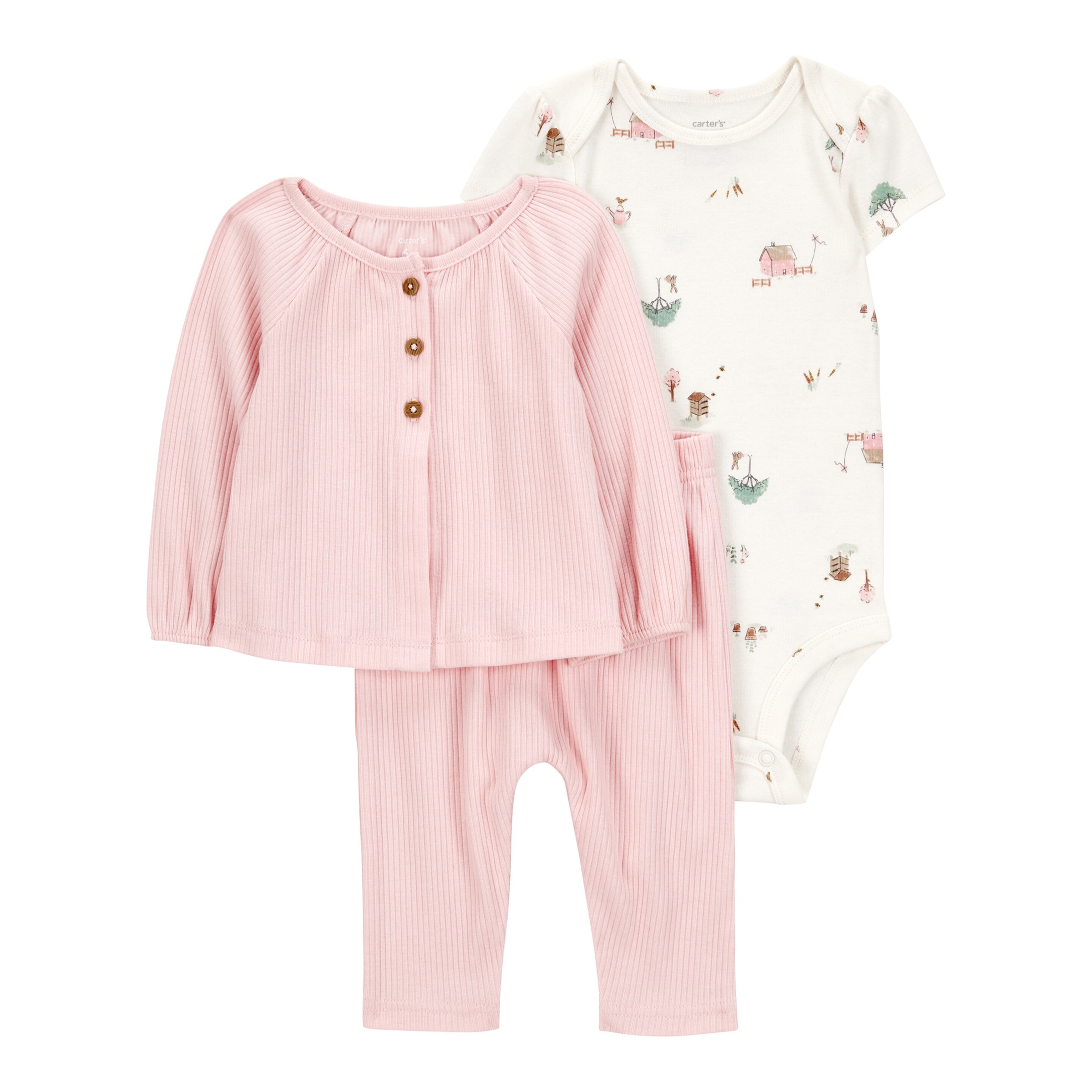 Carter's 3-tlg. Set Body kurzarm, Sweatjacke und Leggings Farm Rippqualität
