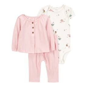 3-tlg. Set Body kurzarm, Sweatjacke und Leggings Farm Rippqualität