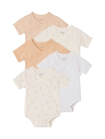 5er-Pack Baby Wickelbodys mit kurzen Ärmeln, Hasenmotive