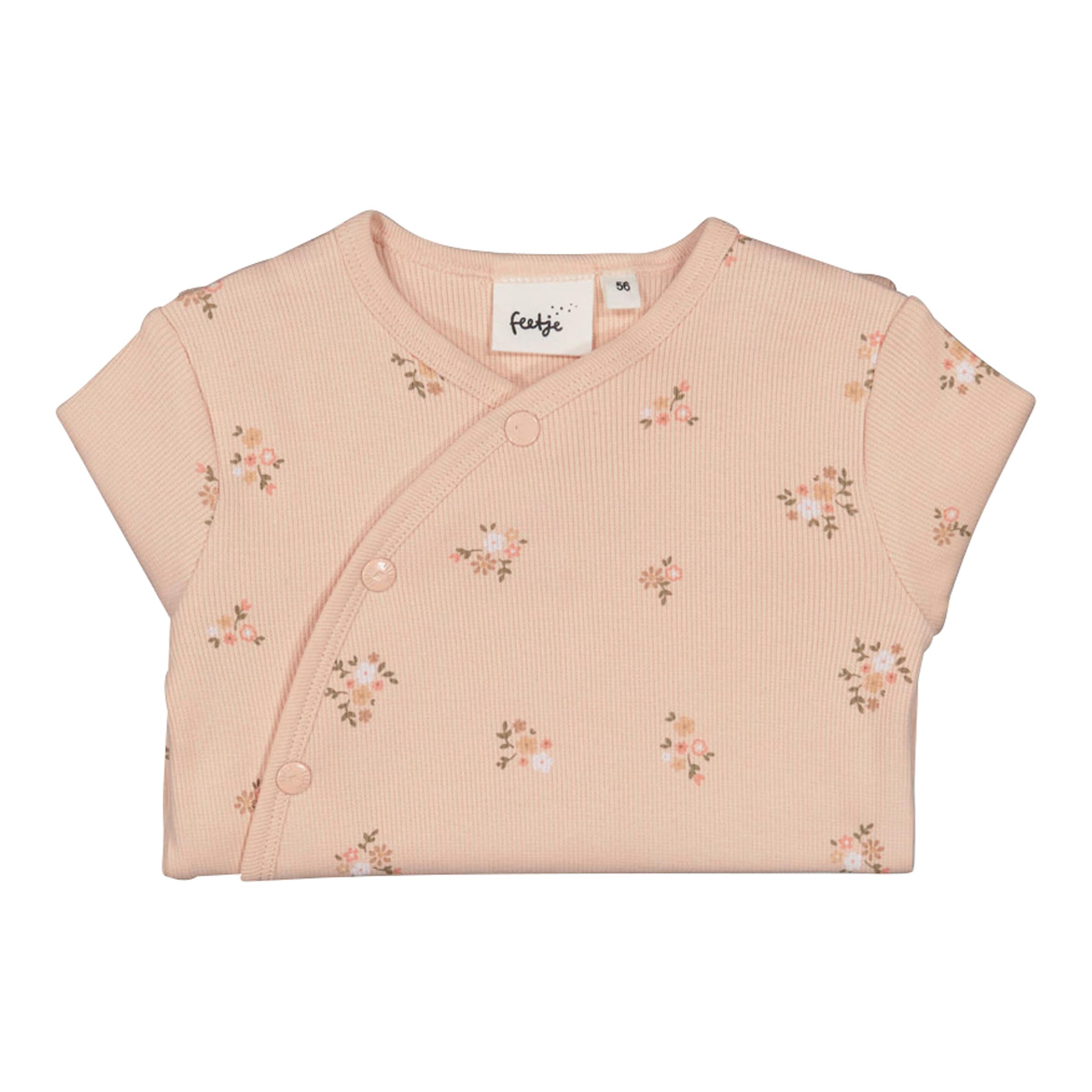 Schlafoverall mit Klappfuß Blumen Rippqualität