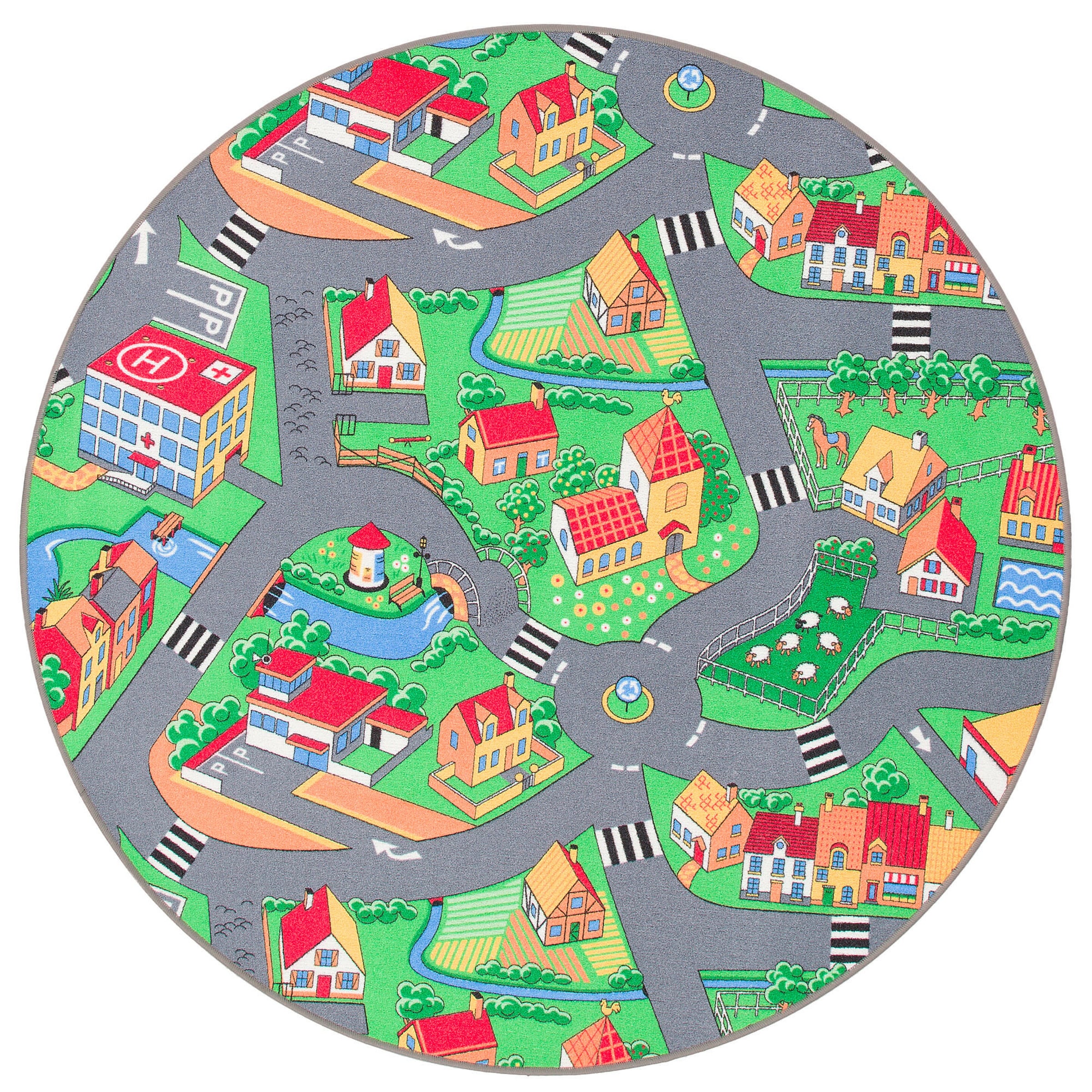 Snapstyle Kinder Spiel Teppich Little Village Rund