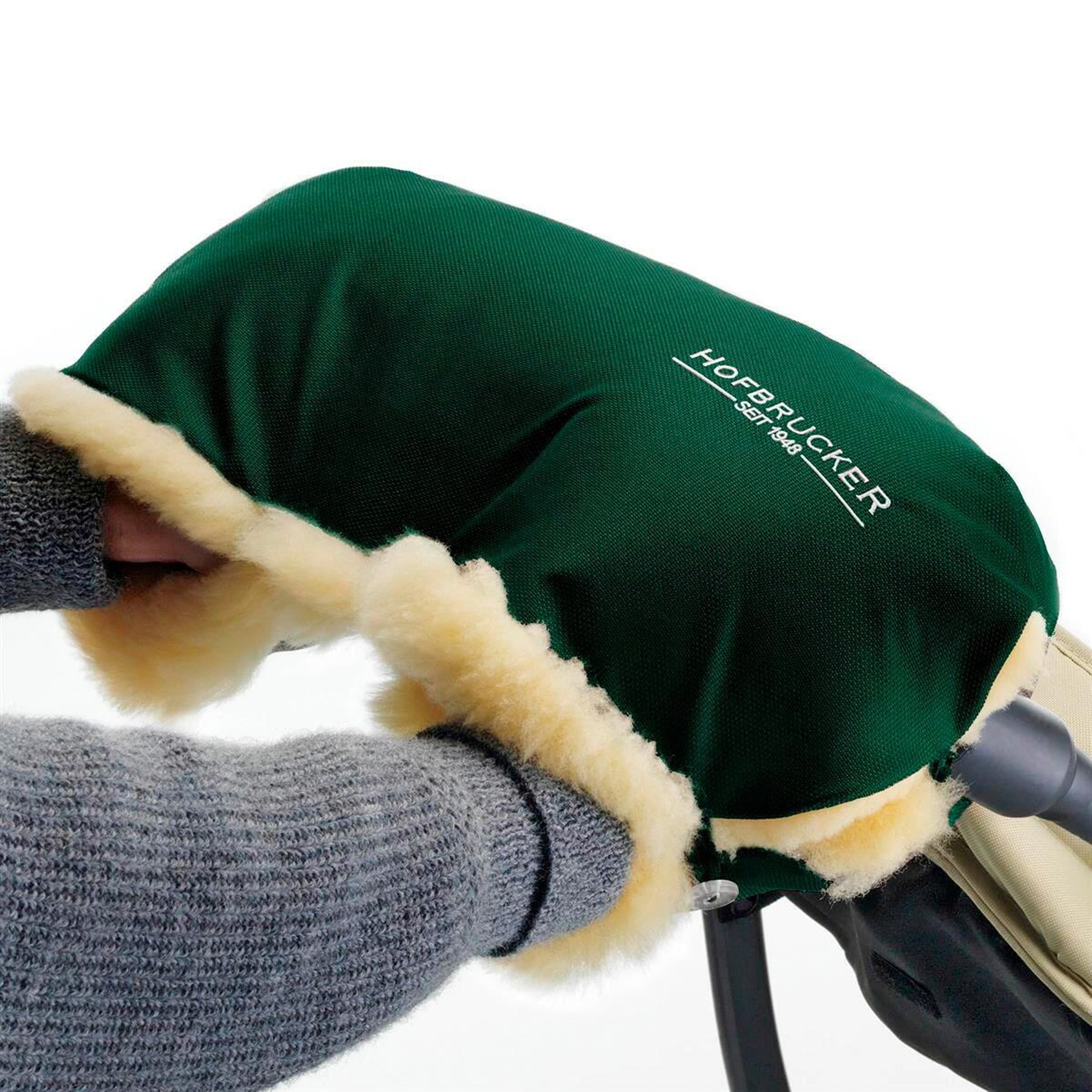 Hofbrucker Lammfell-Handwärmer für Kinderwagen Lammfell Handmuff gruen