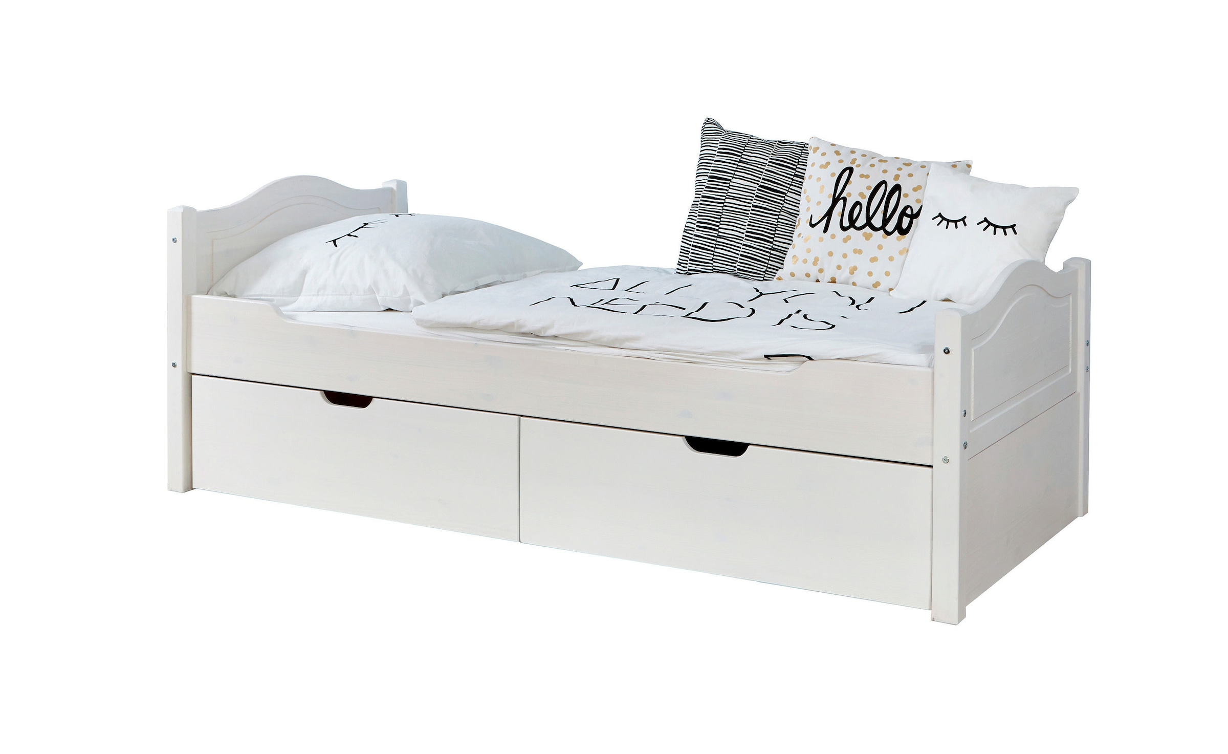 Ticaa Einzelbett "Leni" 90x200 Kiefer Weiß