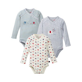 3er-Pack Wickelbodys langarm Elefant Ringel