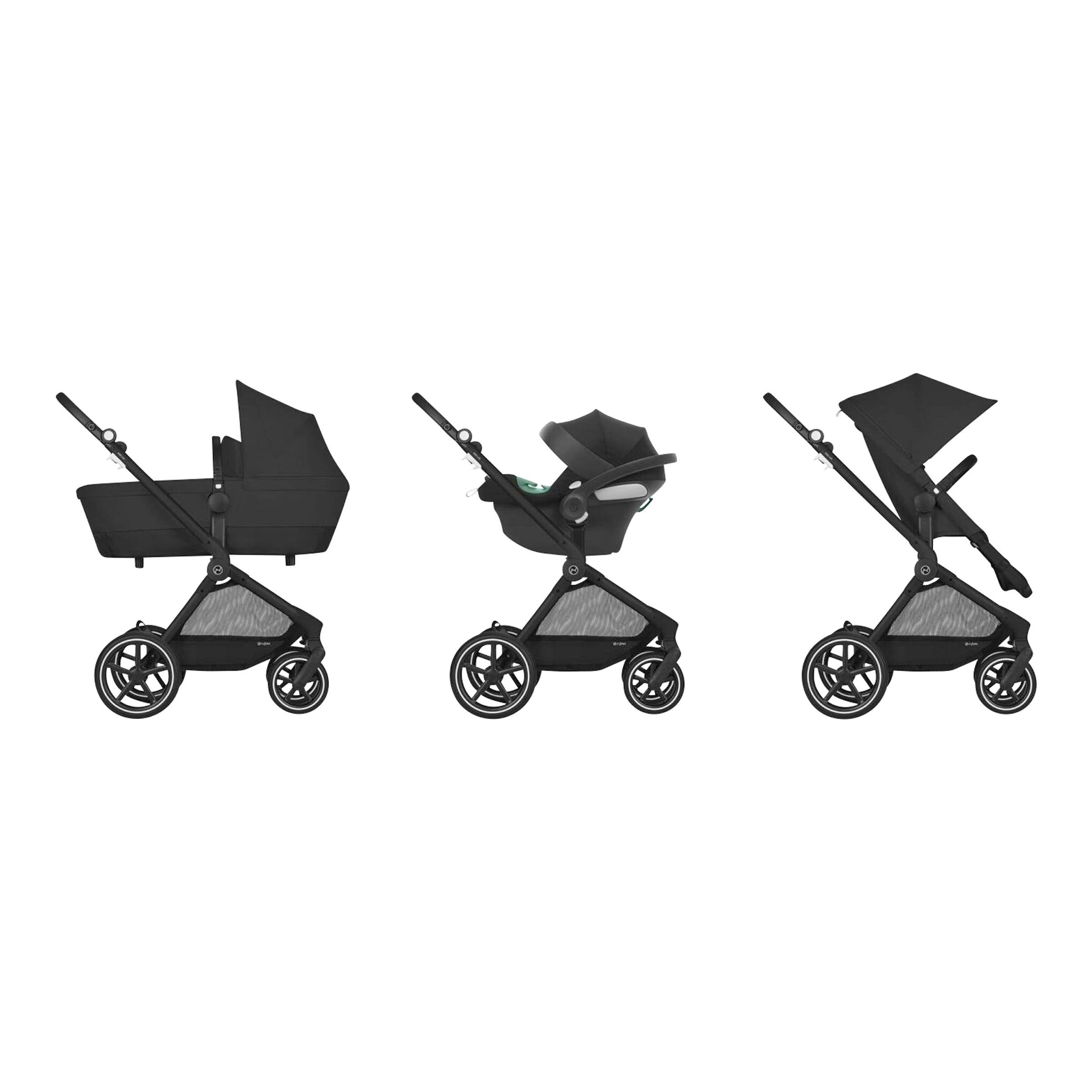 Cybex GOLD Kombikinderwagen Eos Lux Trio Set inkl. Babyschale Aton B2 i Size moon black volcano black