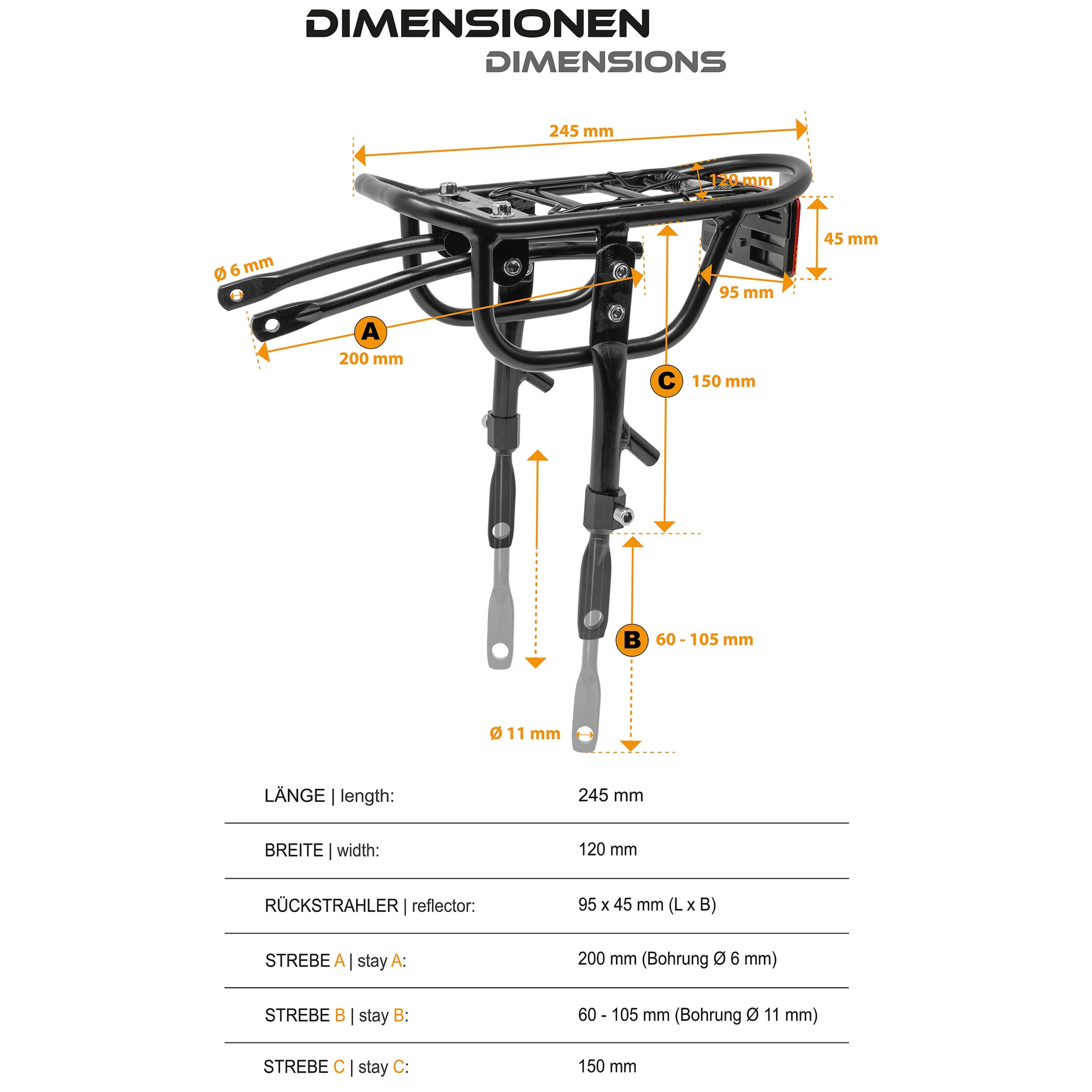 Gepäckträger Vario für Kinderfahrrad Universell 12+14 Zoll