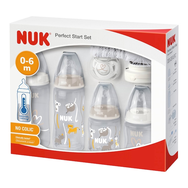 NUK - Coffret 9 pièces biberons First Choice Plus contrôle de la  température, tétine anti-coliques, 150-300 ml, 0-6 M