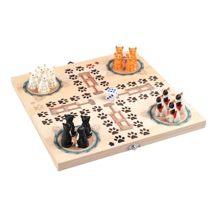 Ludo-Brettspiel „Katzenärger“, Holzspielbrett, 16 Spielfiguren + Würfel